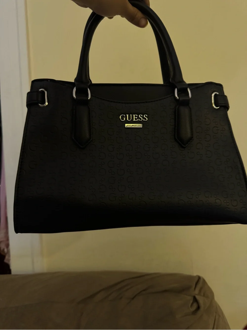 GUESS Black Embossed Top-Handle Satchel